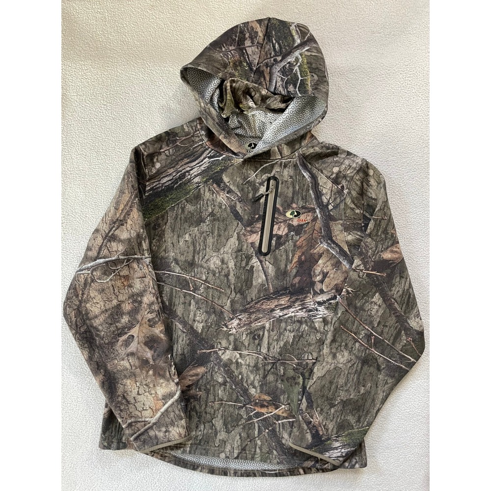 Mossy Oak Mens Large Hoodie Camo Integrated Neck Gaiter Performance Pullover